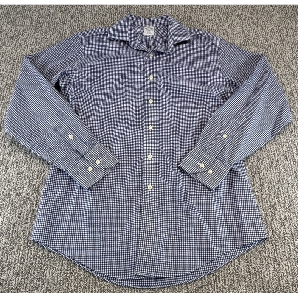 Brooks Brothers 1818 Shirt 15.5 M Mens L/S Button Down Regent Blue Gingham Check
